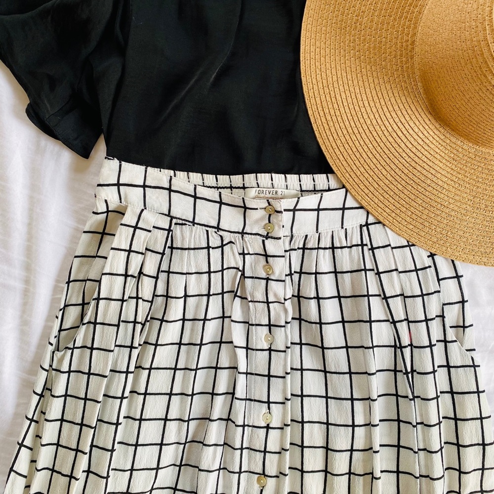 Midi Grid Pattern Skirt
